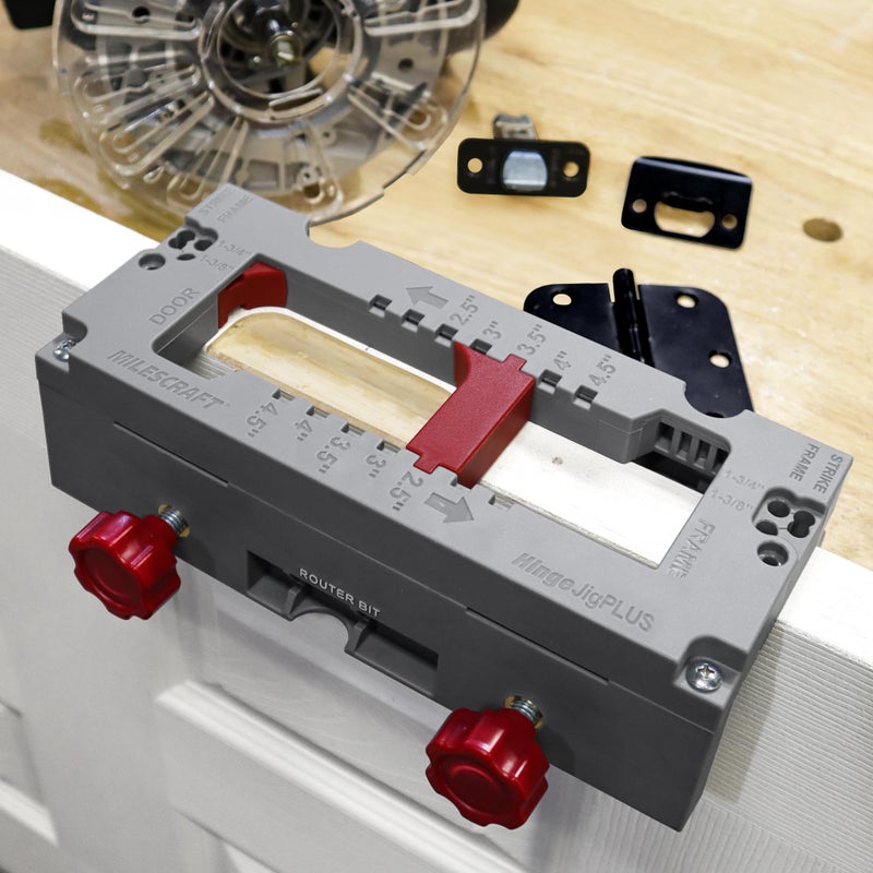 Milescraft 1229 Hinge Jig PLUS - Dual Clamping Door Hinge Jig Door Hinge Mortiser. Complete Hinge Installation Kit Rout Mortises from 2.5  to 4.5 . Strike and Latch Plates Included for Standard Doors - Image 2